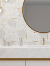 Rockefeller White Nouveau Eastern White, Brass Mosaic Tile - TILE & MOSAIC DEPOT