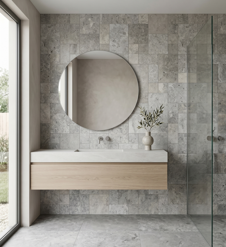 Silver Travertine Tumbled Versailles Pattern Tile