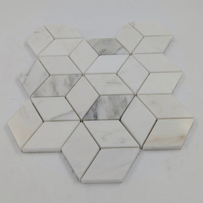 Statuario Marble 3D Rhombus Marble Mosaic Tile - TILE & MOSAIC DEPOT