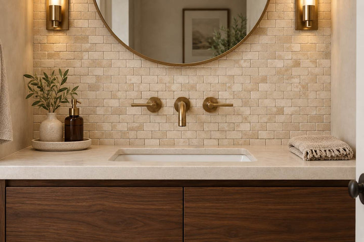 1 x 2 Tumbled Durango Travertine Brick Mosaic Tile