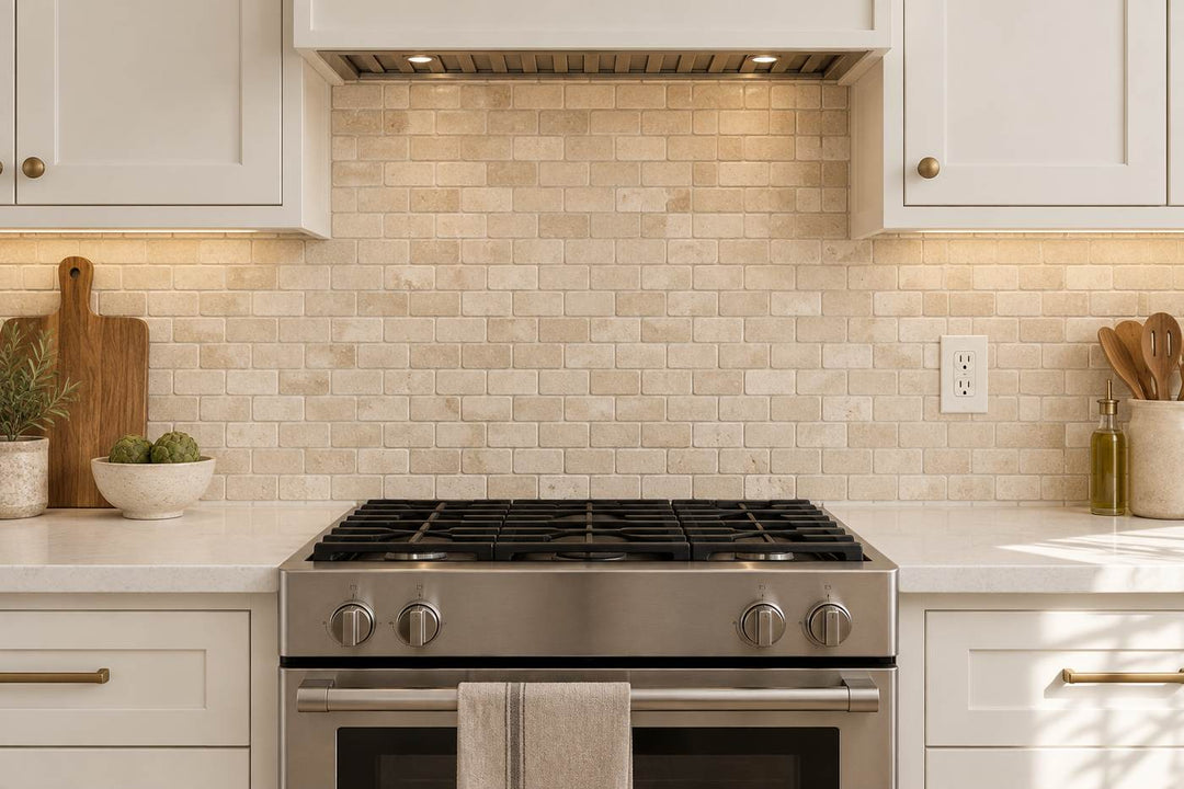 1 x 2 Tumbled Durango Travertine Brick Mosaic Tile