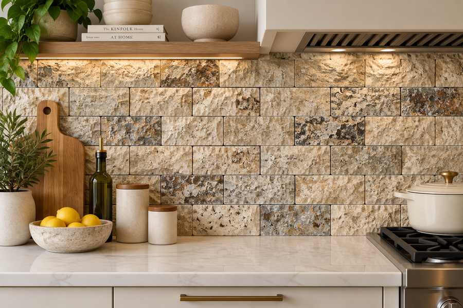 2 x 4 Split-faced Philadelphia Travertine Brick Mosaic Tile