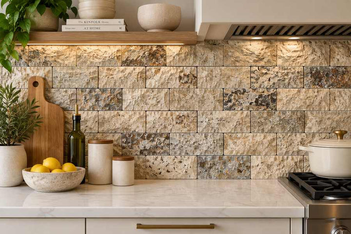 2 x 4 Split-faced Philadelphia Travertine Brick Mosaic Tile