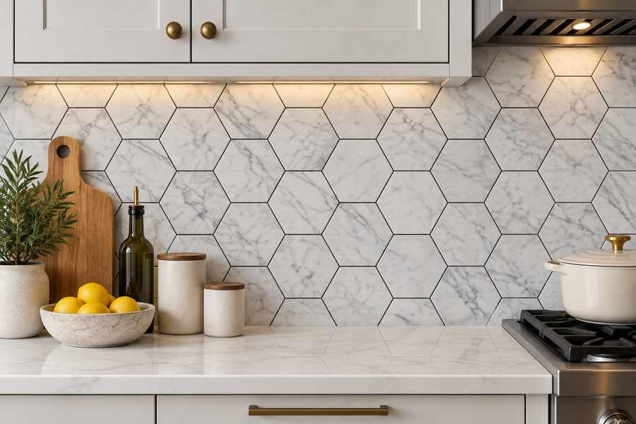 4x4 Bianco Carrara Hexagon Polished