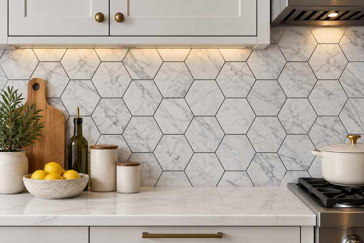 4x4 Bianco Carrara Hexagon Polished
