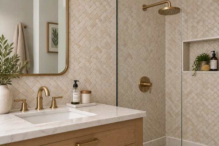 1 x 2 Tumbled Durango Travertine Herringbone Mosaic Tile