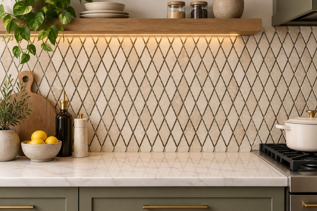 1 x 2 Tumbled Durango Travertine Diamond Mosaic Tile