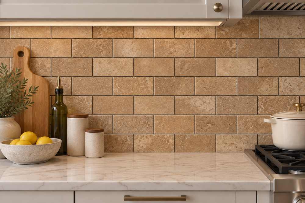 2 x 4 Honed Noce Travertine Brick Mosaic Tile