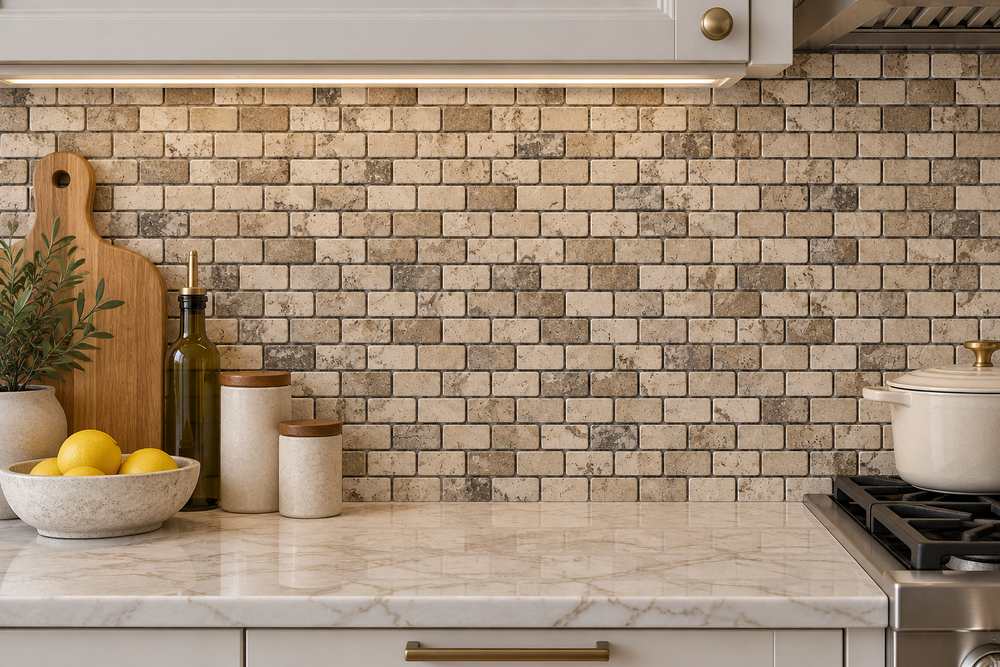 1 x 2 Tumbled Philadelphia Travertine Brick Mosaic Tile