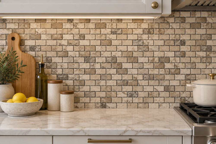 1 x 2 Tumbled Philadelphia Travertine Brick Mosaic Tile
