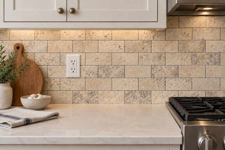 2 x 4 Tumbled Philadelphia Travertine Brick Mosaic Tile