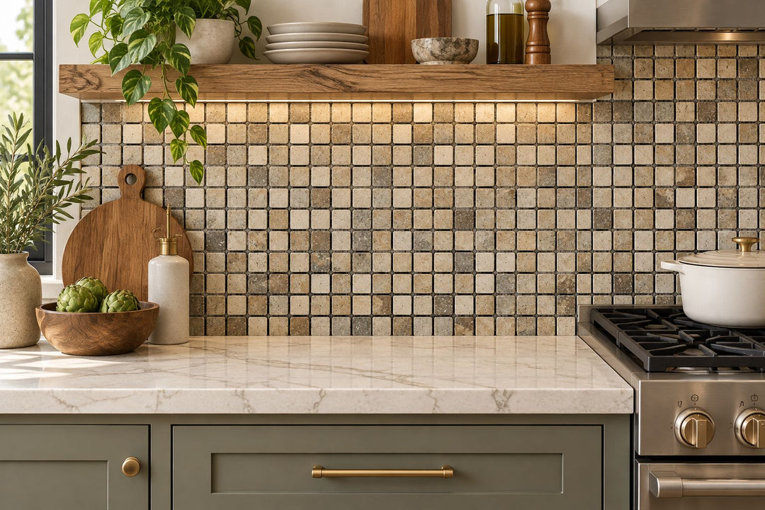 1 x 1 Tumbled Philadelphia Travertine Mosaic Tile