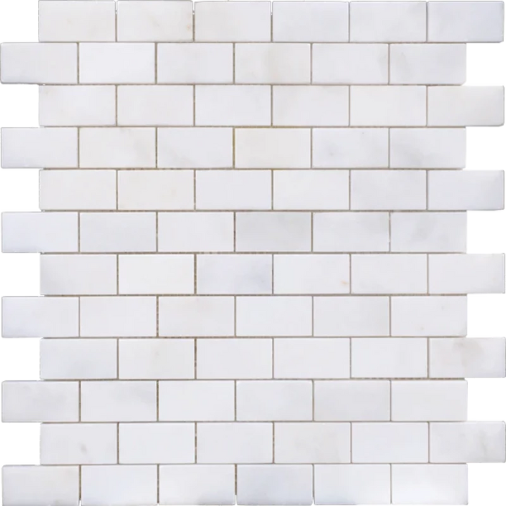 Afyon White Marble 1x2 Polished Brick Mosaic Tile - TILE & MOSAIC DEPOT