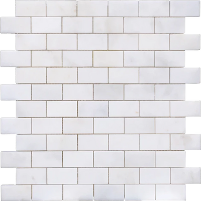 Afyon White Marble 1x2 Polished Brick Mosaic Tile - TILE & MOSAIC DEPOT
