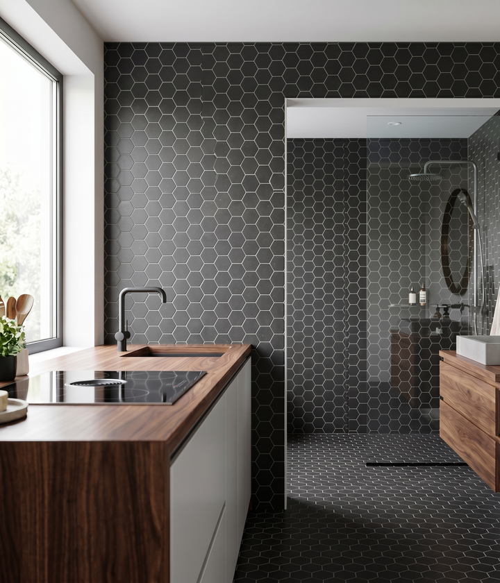 Black Basalt 2x2 Hexagon Honed Mosaic Tile