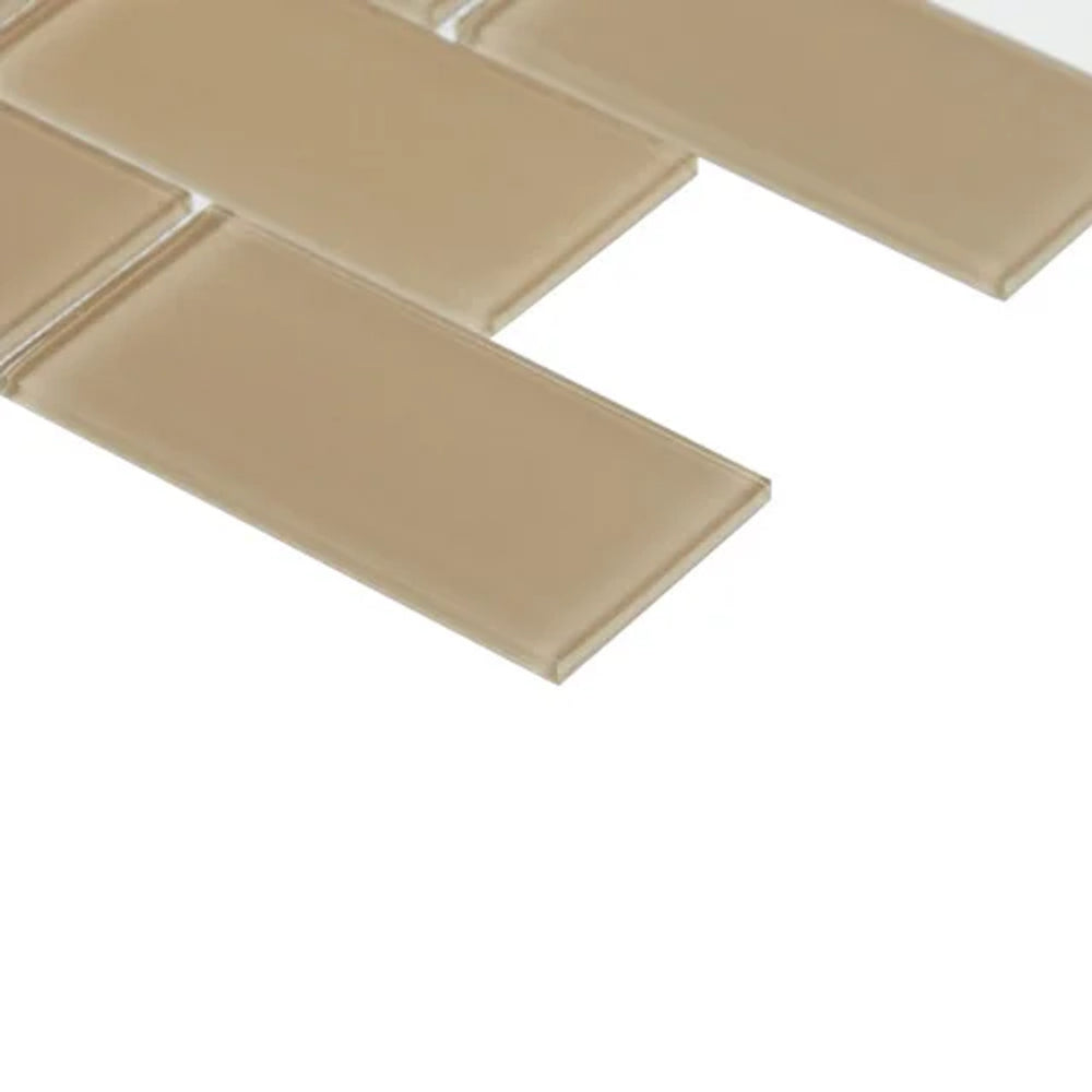 Beige 2x4 Random Glossy Porcelain Mosaic Tile - TILE & MOSAIC DEPOT
