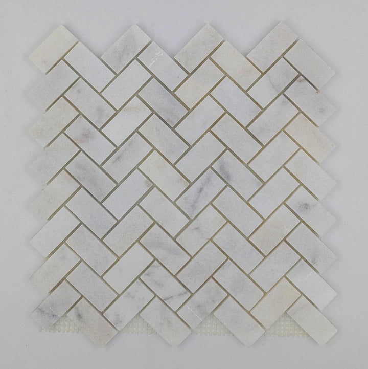 Bianco Caldo Mugla White 1x2 Herringbone Polished Mosaic Tile - TILE & MOSAIC DEPOT