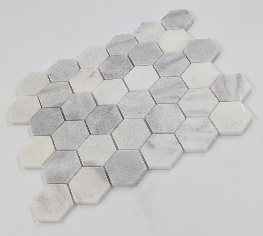 Bianco Caldo Mugla White 2x2 Hexagon Polished Mosaic Tile - TILE & MOSAIC DEPOT