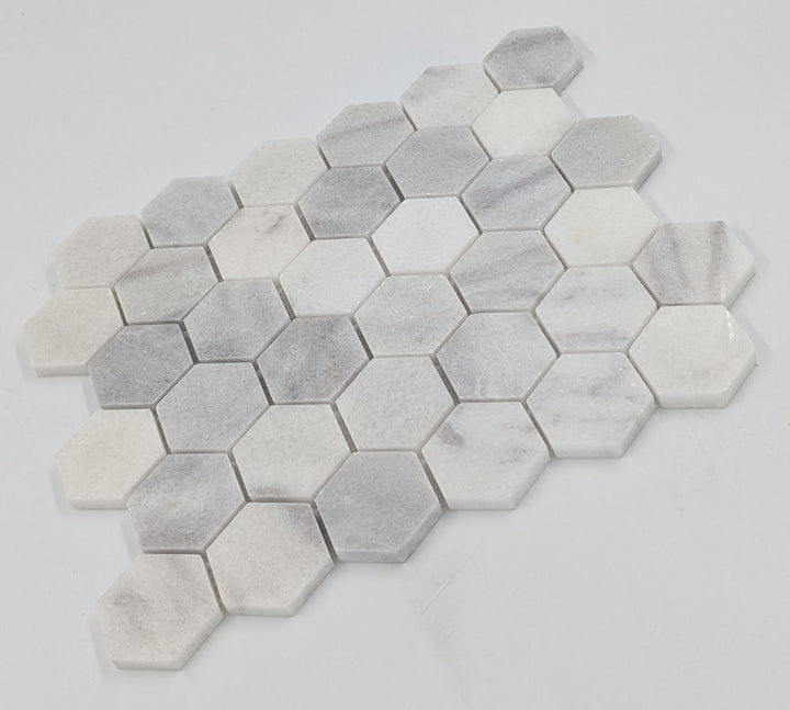 Bianco Caldo Mugla White 2x2 Hexagon Polished Mosaic Tile - TILE & MOSAIC DEPOT