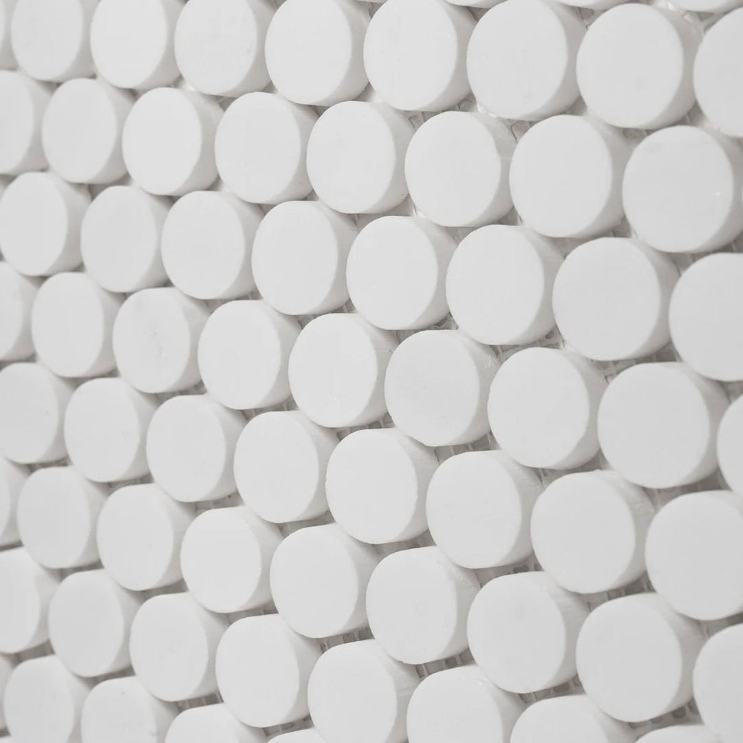Bianco Dolomite Marble Penny Round Honed Mosaic Tile