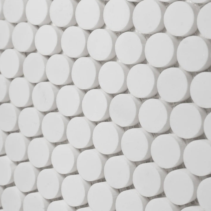 Bianco Dolomite Marble Penny Round Honed Mosaic Tile