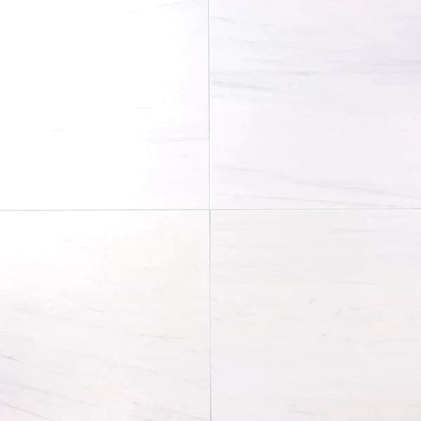 Bianco Dolomite marble 18x18 honed natural stone tile showing smooth, polished surface with white and gray veining.