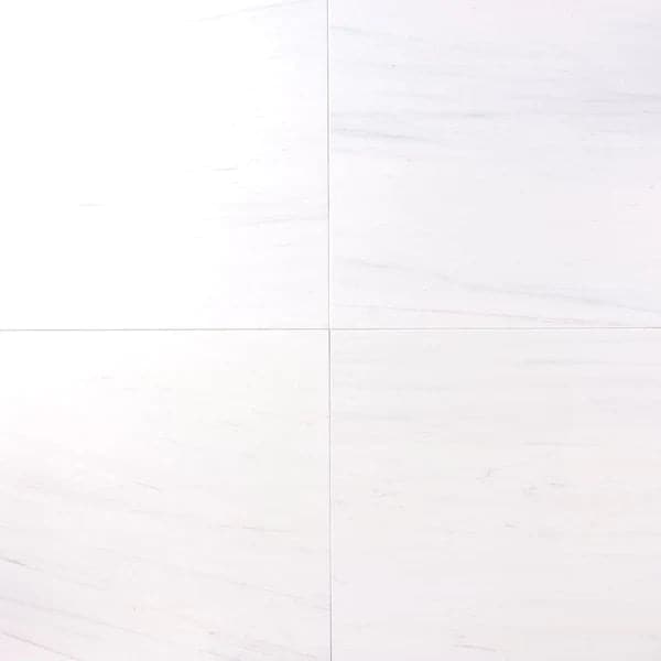 Bianco Dolomite marble 18x18 polished natural stone tile with smooth surface and elegant white and gray veining.