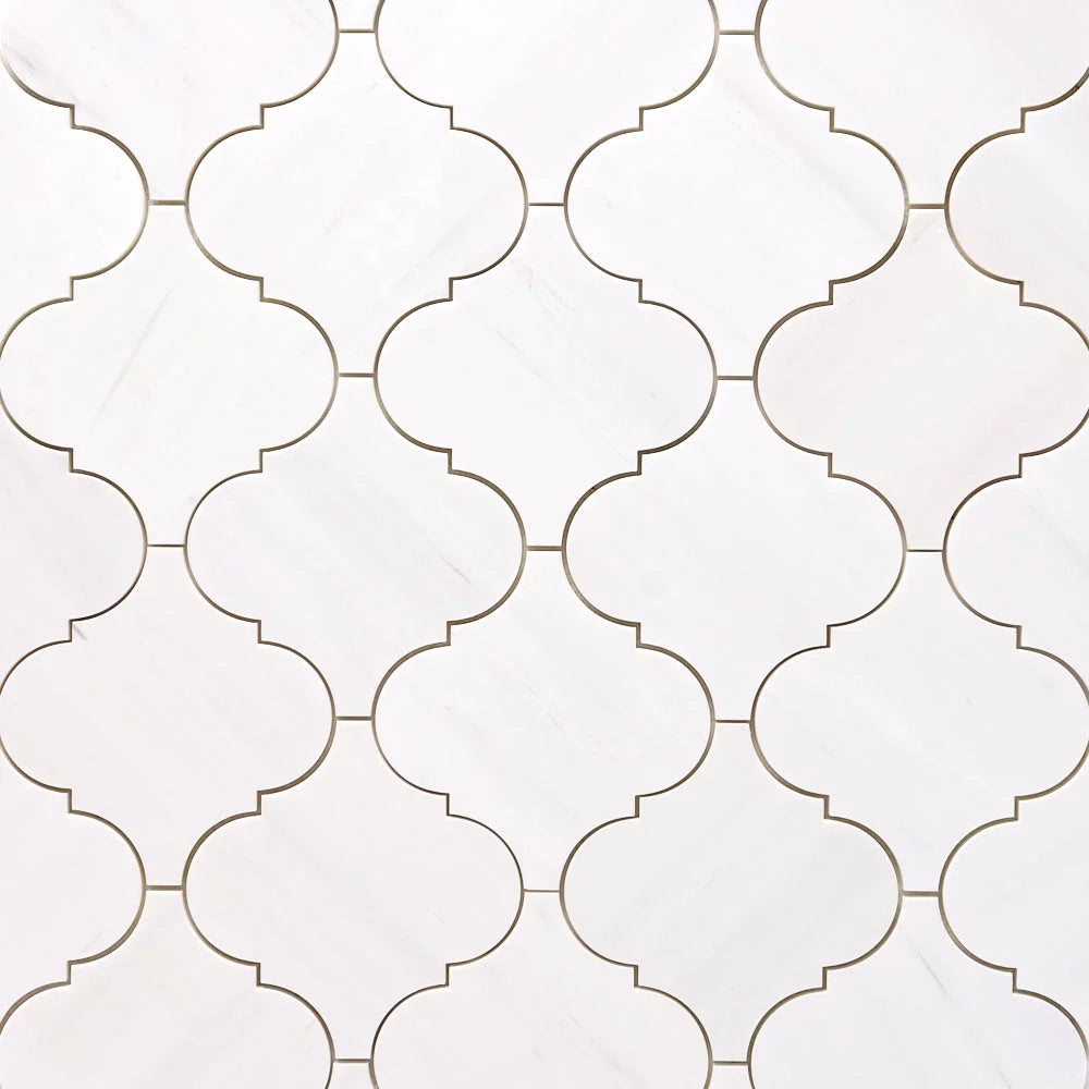 Bianco Dolomite Marble Lantern (Arabesque) 6" Polished Mosaic Tile - TILE & MOSAIC DEPOT
