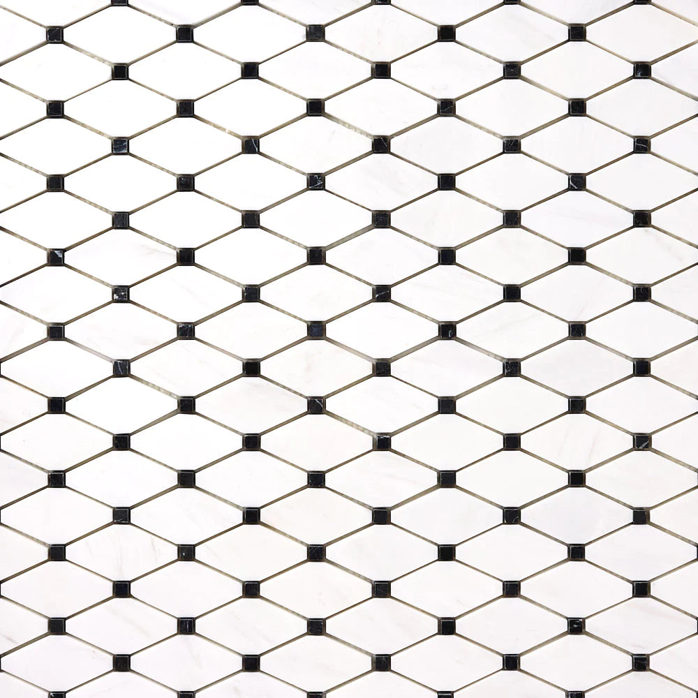 Bianco Dolomite Marble Octave with Black Dots Polished Mosaic Tile - TILE & MOSAIC DEPOT