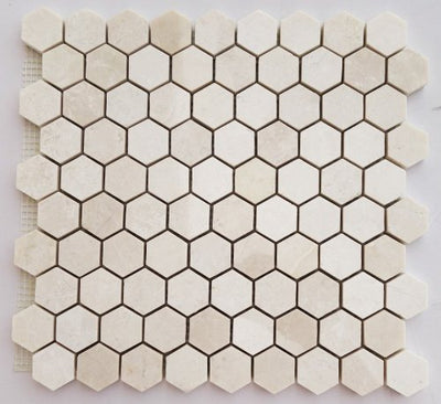 Botticino Beige Marble 2x2 Hexagon Polished Mosaic Tile - TILE & MOSAIC DEPOT