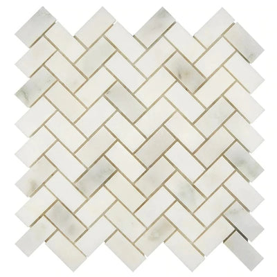 Calacatta Oliva Marble 1x2 Herringbone Polished Mosaic Tile - TILE & MOSAIC DEPOT