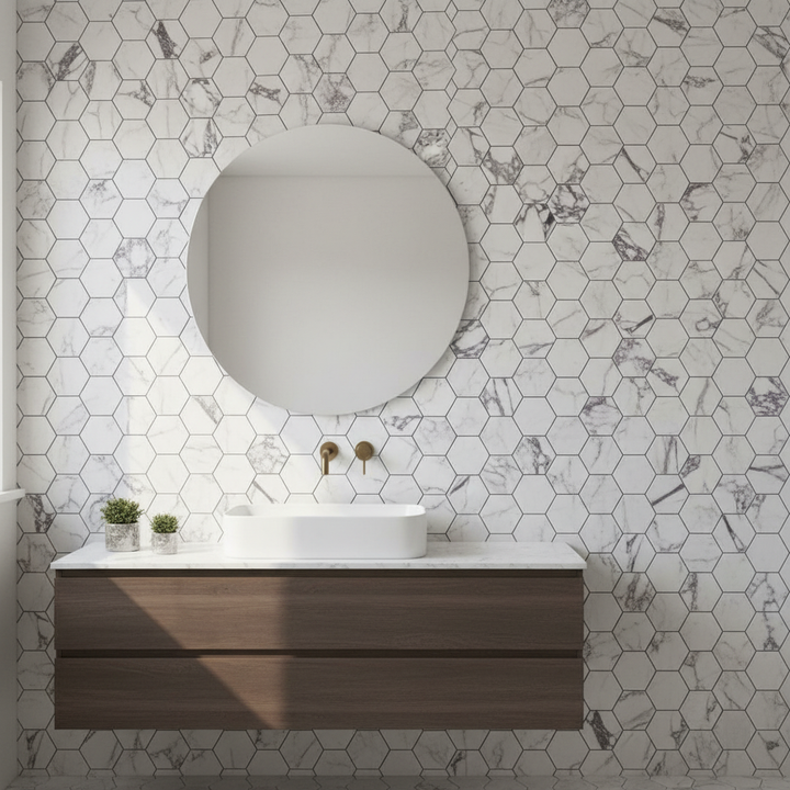 Calacatta Viola Hexagon Feature Wall