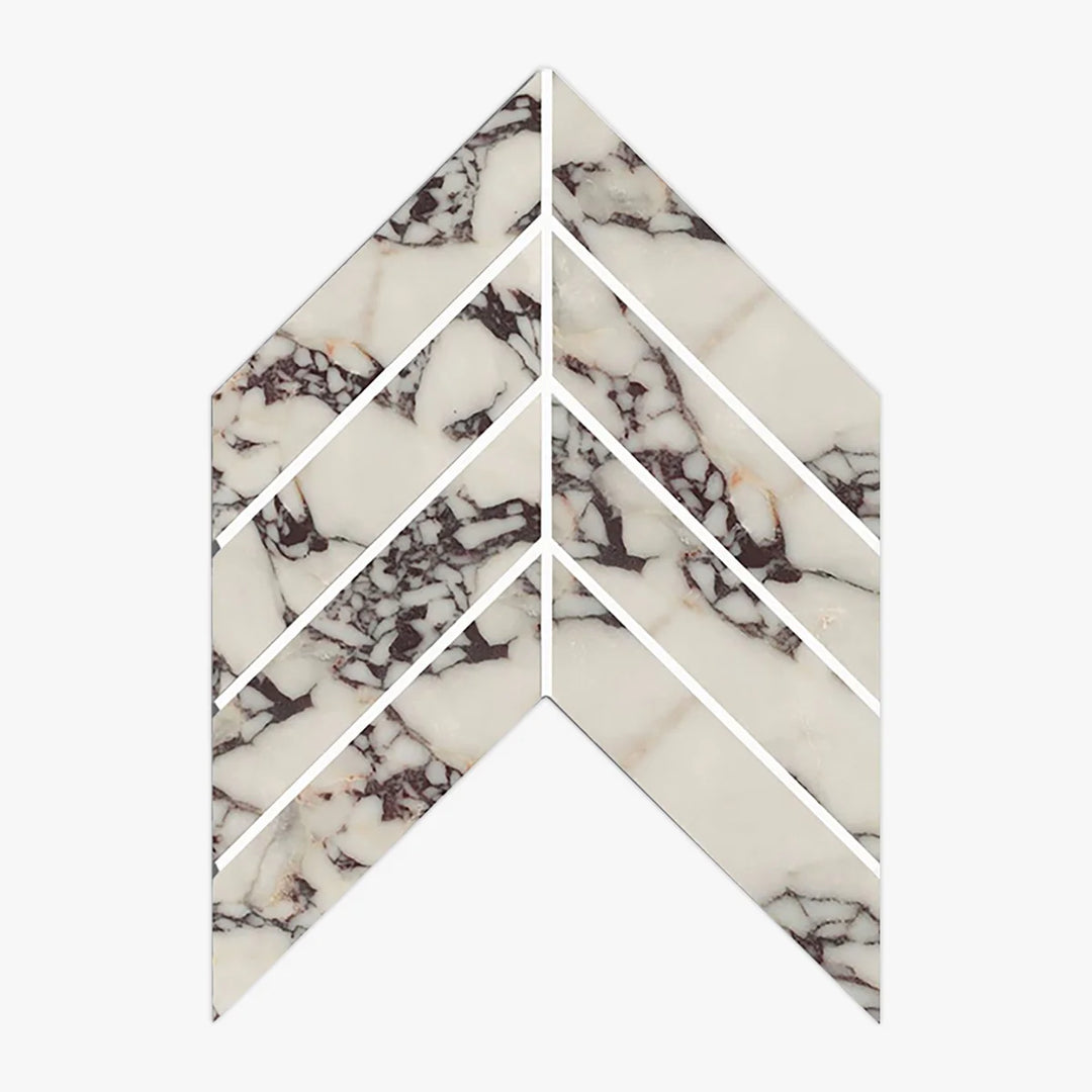 Calacatta Viola Marble 2x8 Chevron Polished Mosaic Tile - TILE & MOSAIC DEPOT