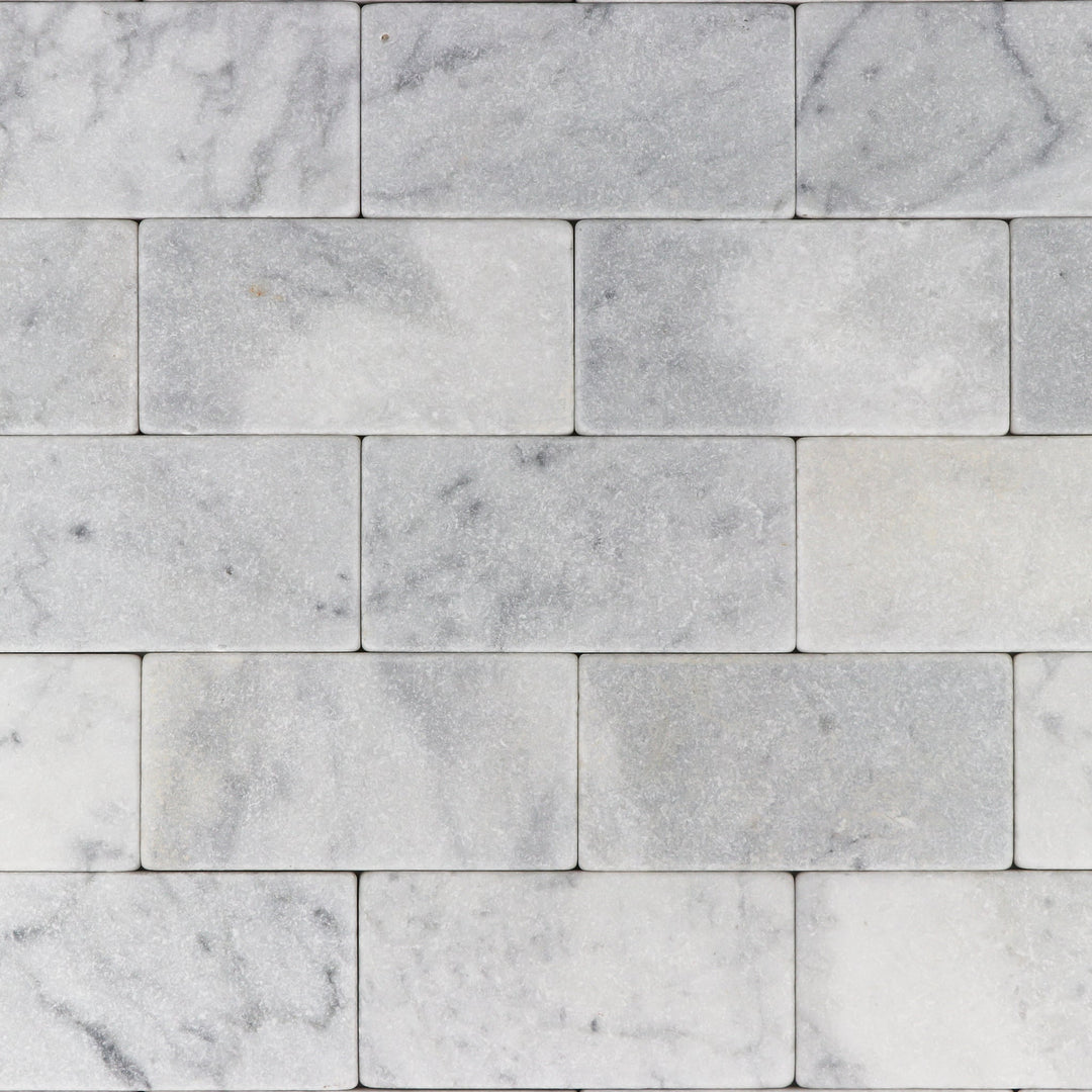 White Carrara Marble 3x6 Tumbled Tile