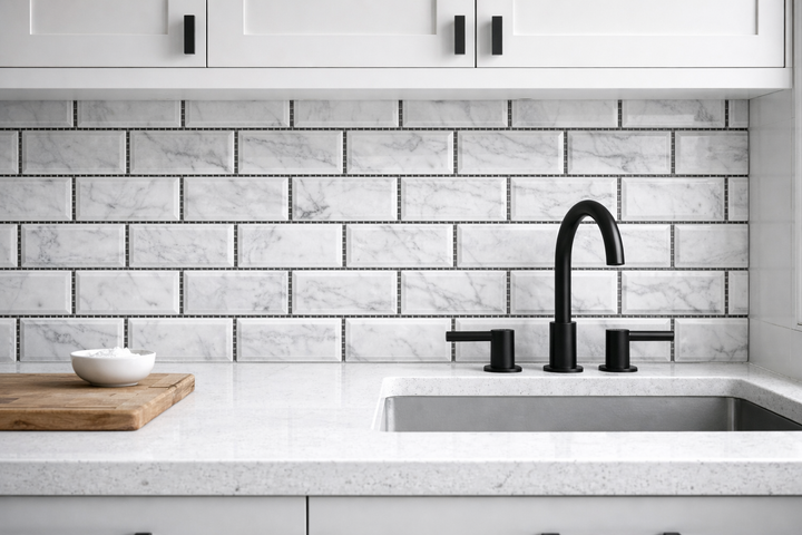 White Carrara Marble 2x4 Deep Beveled Polished Mosaic Tile - TILE AND MOSAIC DEPOT