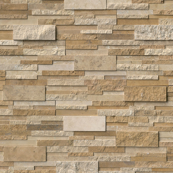 Ivory & Noce Travertine MULTI Blend 6x24 Stacked Stone Ledger Panel