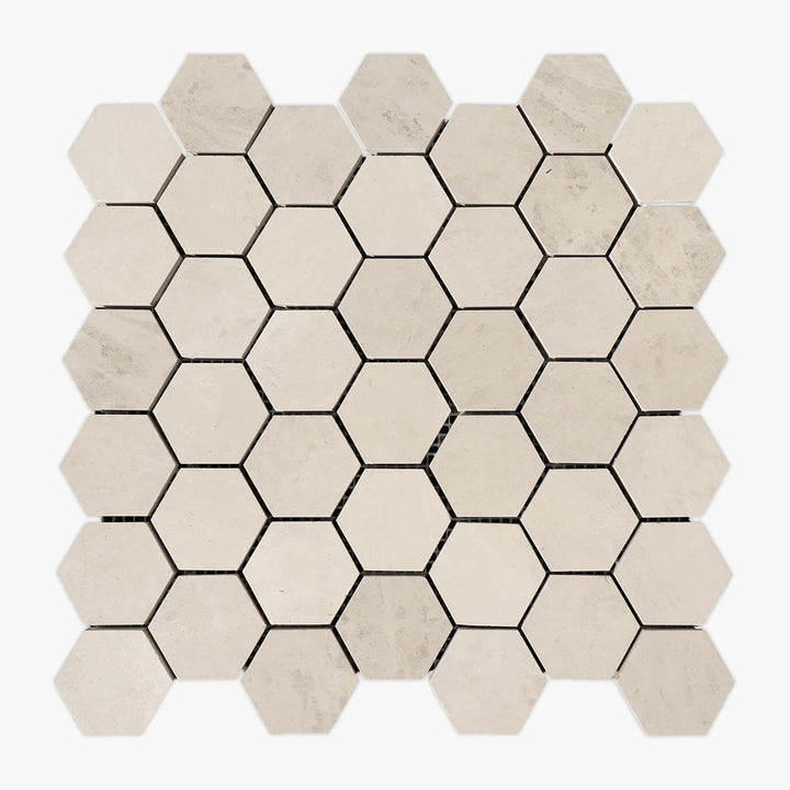 Crema Perlino Limestone 2×2 Hexagon Honed Mosaic