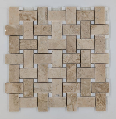 Cappuccino Marble Basketweave with White Dot Polished Mosaic Tile (Clearance)