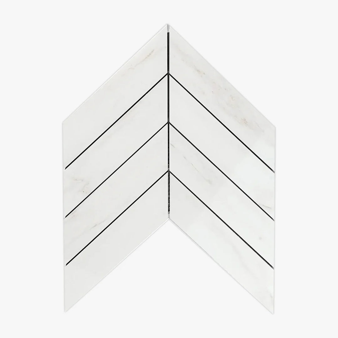 Bianco Dolomite Marble 2x8 Chevron Honed Mosaic Tile