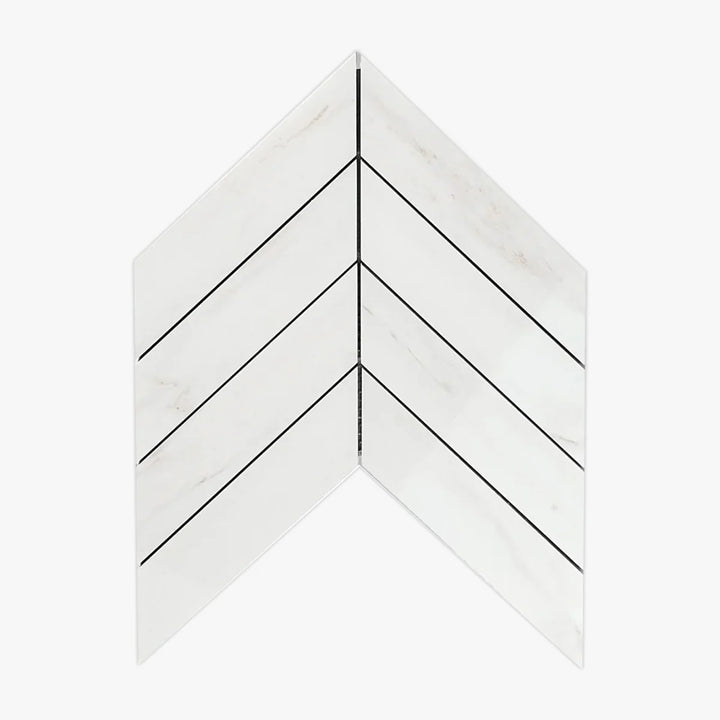 Bianco Dolomite Marble 2x8 Chevron Polished Mosaic Tile