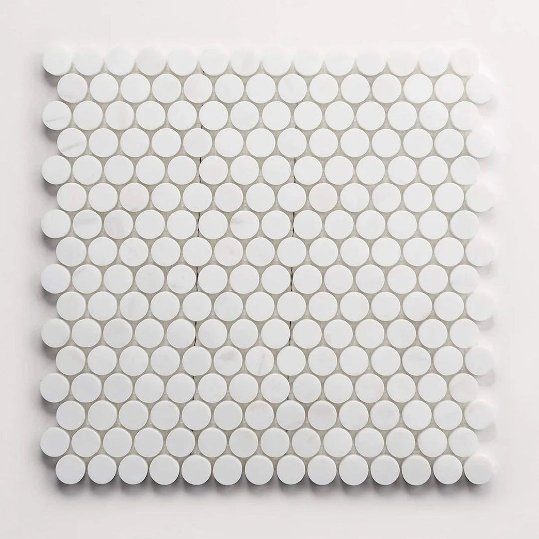 Bianco Dolomite Marble Penny Round Honed Mosaic Tile