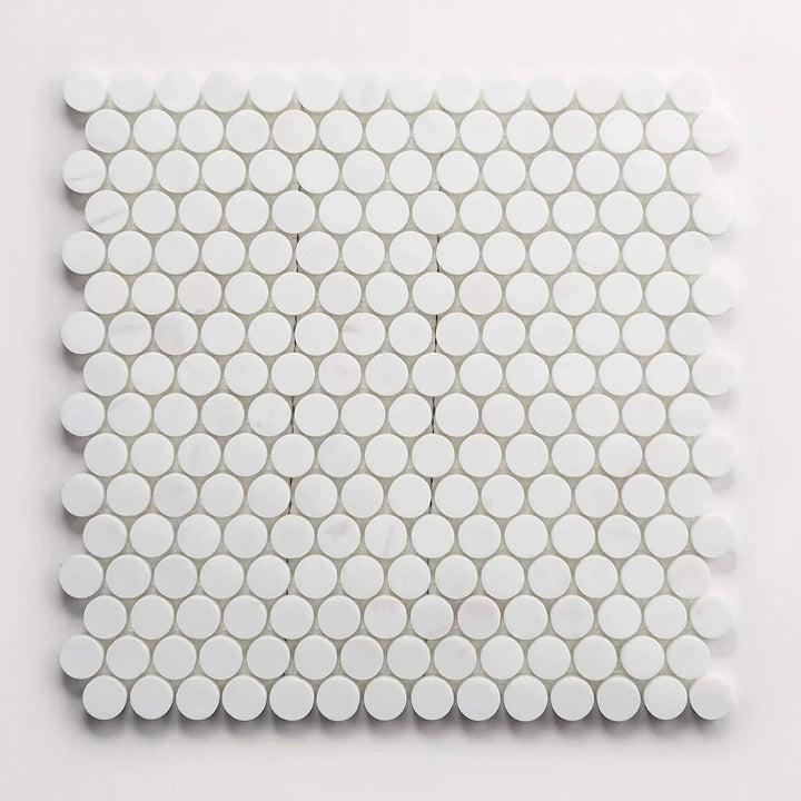 Bianco Dolomite Marble Penny Round Honed Mosaic Tile