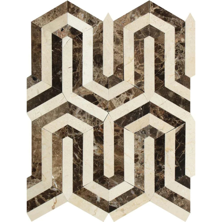 Emperador Dark and Crema Marfil Marble Berlinetta Polished Mosaic Tile - TILE & MOSAIC DEPOT