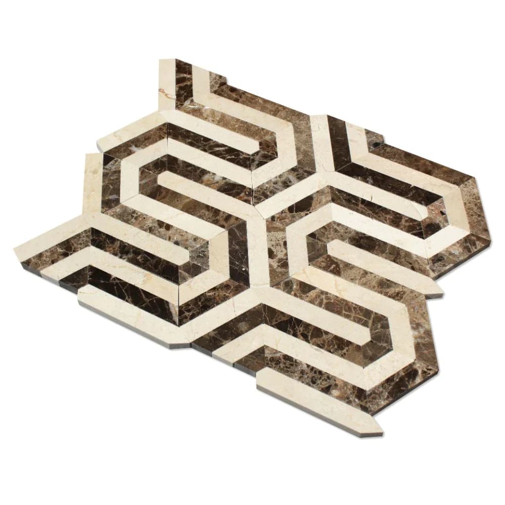 Emperador Dark and Crema Marfil Marble Berlinetta Polished Mosaic Tile - TILE & MOSAIC DEPOT