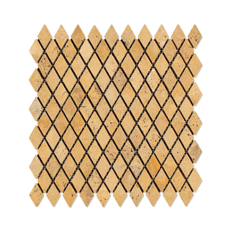 Gold Travertine 1x2 Diamond Tumbled Mosaic Tile - TILE & MOSAIC DEPOT
