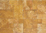 Gold Travertine Unfilled Brushed & Chiseled Versailles Pattern Tile - TILE & MOSAIC DEPOT