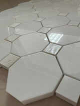 Octagon Thassos Marble with Pearl Princess Polished Mosaic Tile (Clearance) - TILE & MOSAIC DEPOT