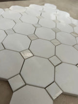 Octagon Thassos Marble with Pearl Princess Polished Mosaic Tile (Clearance) - TILE & MOSAIC DEPOT