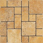 Gold Travertine Mini Pattern Square Tumbled Mosaic Tile