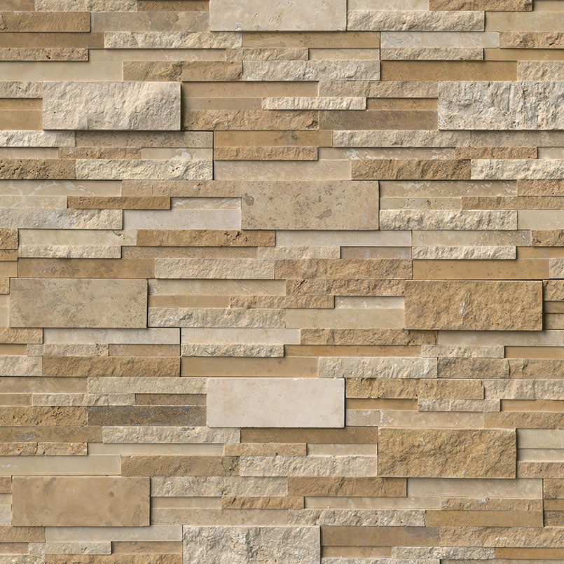 Ivory & Noce Travertine MULTI Blend 6x24 Stacked Stone Ledger Panel - TILE & MOSAIC DEPOT